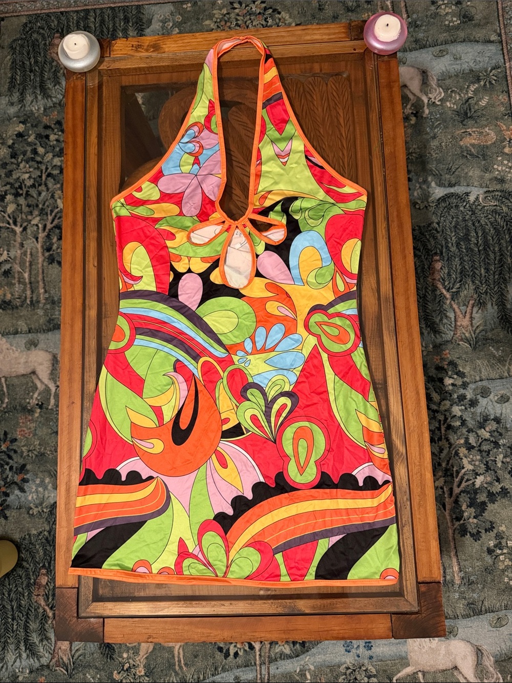 Vibrant Multi-Color Halter Dress with Keyhole Detail